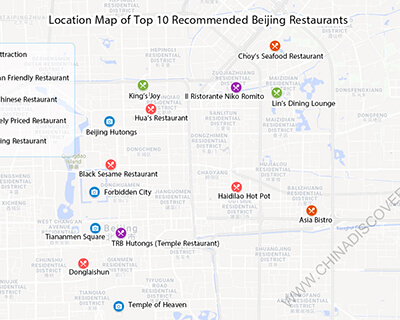 Location Map of Top 10 Recommended Beijing Restaurants