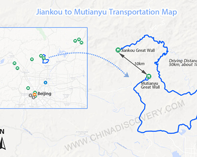 Jiankou to Mutianyu Transportation Map