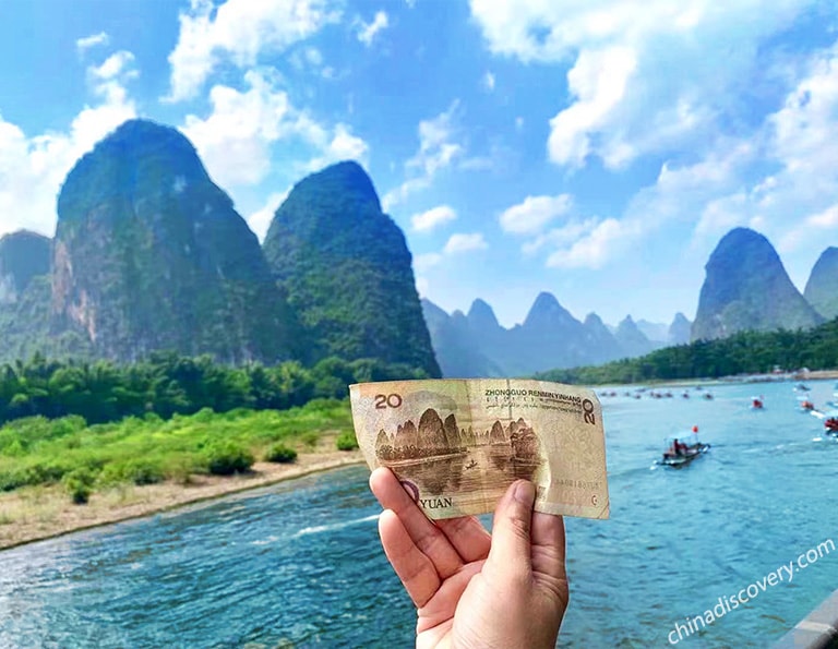 Claire from UK - 20 RMB Note View, Li River, Guilin