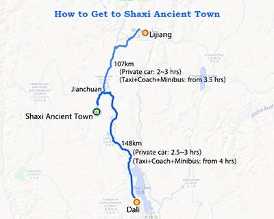 Dali/Lijiang to Shaxi Map