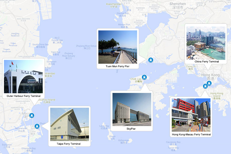 Hong Kong and Macau Ferry Terminals Location Map