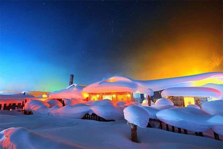 China Snow Town Night View