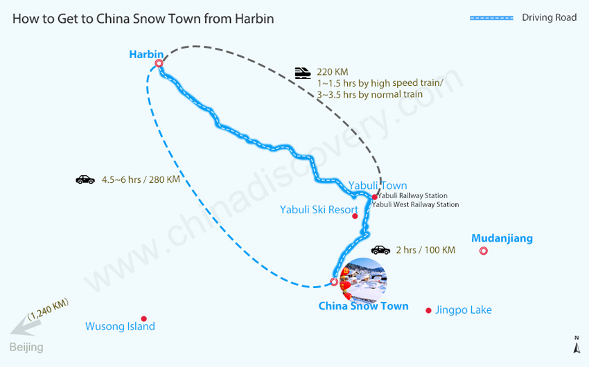 Harbin to China Snow Town Map