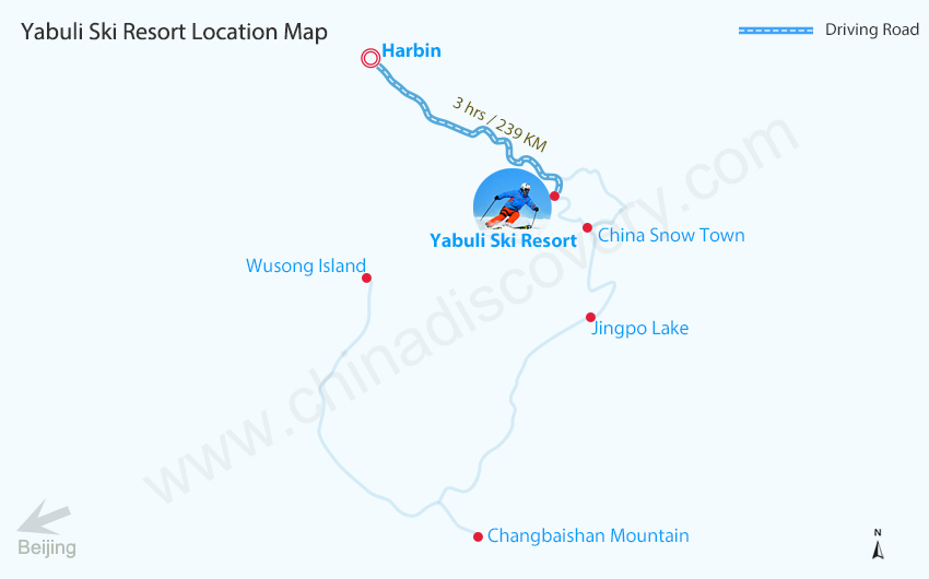 Harbin to Yabuli Ski Resort Map