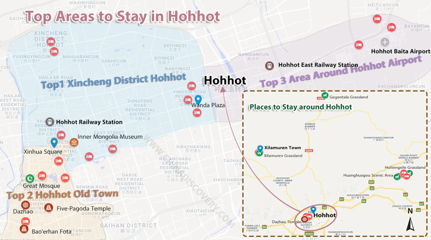Map of Places to Stay in Hohhot