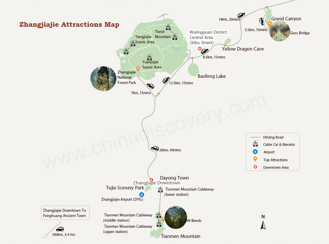 Zhangjiajie Attractions Map