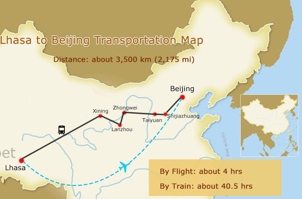 Lhasa to Beijing Map