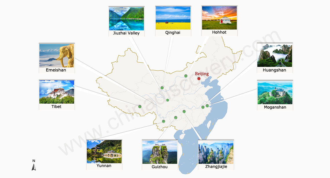 10 Best Cool Places to Go in the Summer in China on China Map