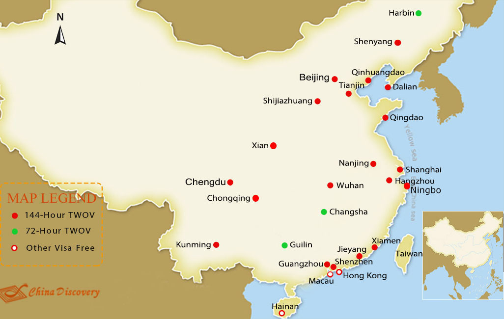 China Visa Free Tours Map