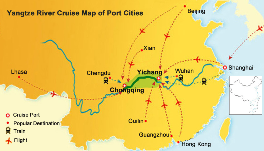 Yangtze River Map - Yangtze Port Cities Map