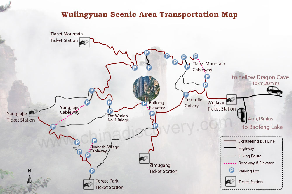 Wulingyuan Scenic Area Transportation Map