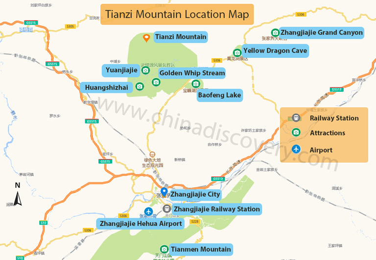 Tianzi Mountain Location Map