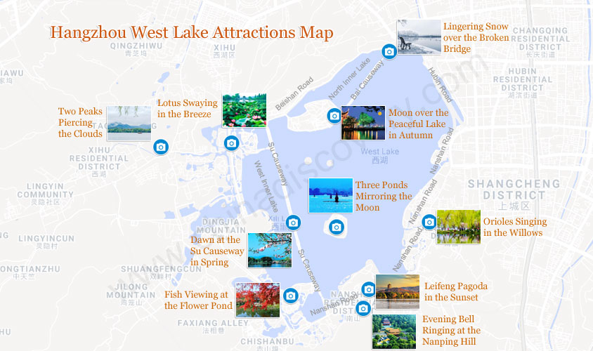 Hangzhou West Lake Attractions Map