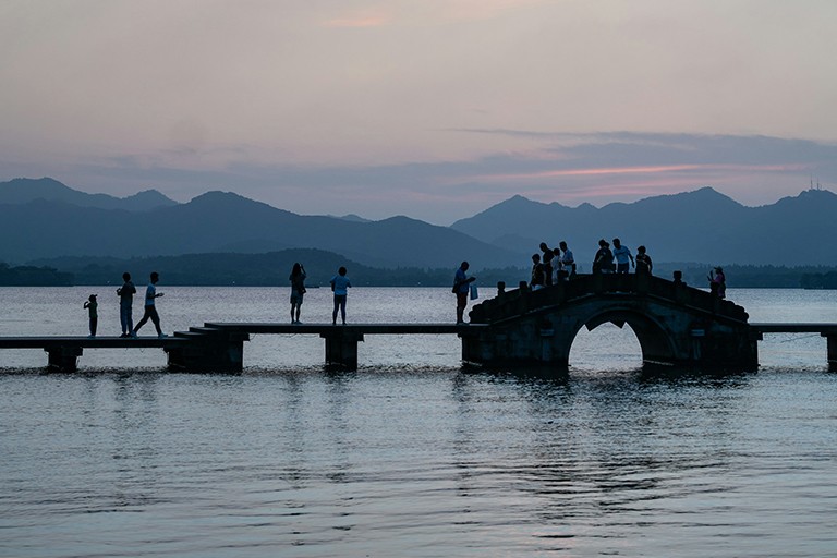 Ink-painting bridge at West Lake