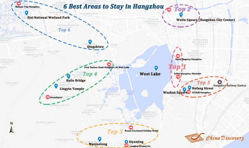 Map of Places to Stay in Hangzhou