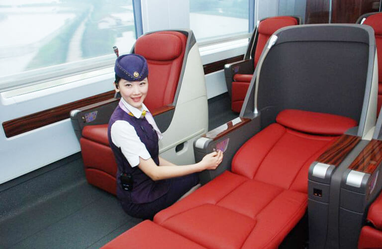 Adjust Your Seat into a Flatbed Seat China High Speed Train Business Class Seats