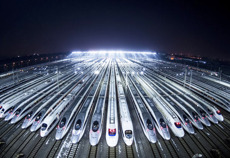 Many G Trains at Wuhan Railway Station G Trains at Wuhan Railway Station