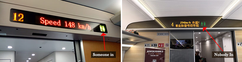 Green or Red/Yellow Light Sign Toilet Sign on China High Speed Train