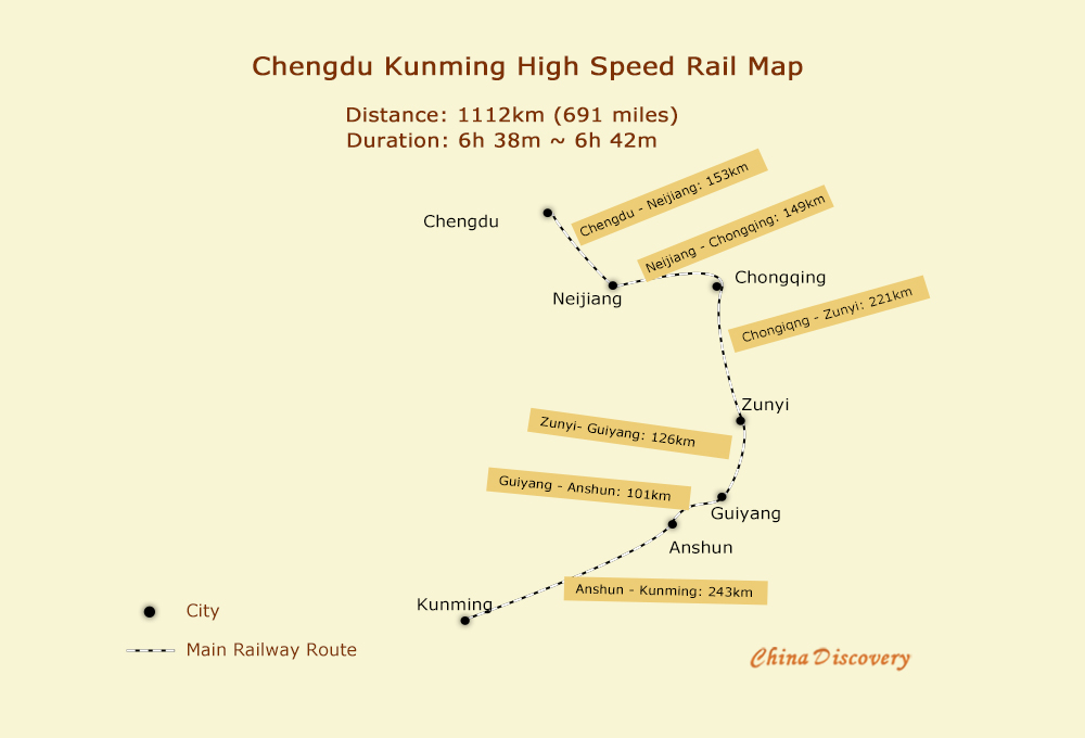 Chengdu Kunming High Speed Train Route Map