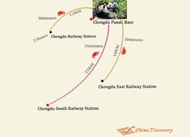 Chengdu Railway Station to Panda Base Map