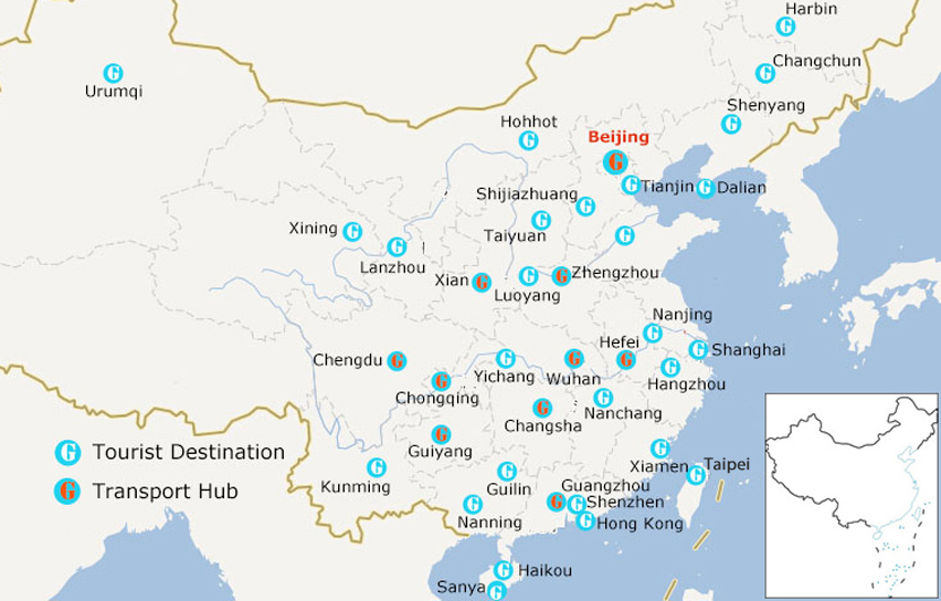 China High Speed Train City Map