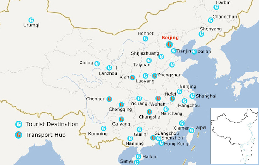 China High Speed Train City Map China High Speed Train City Map