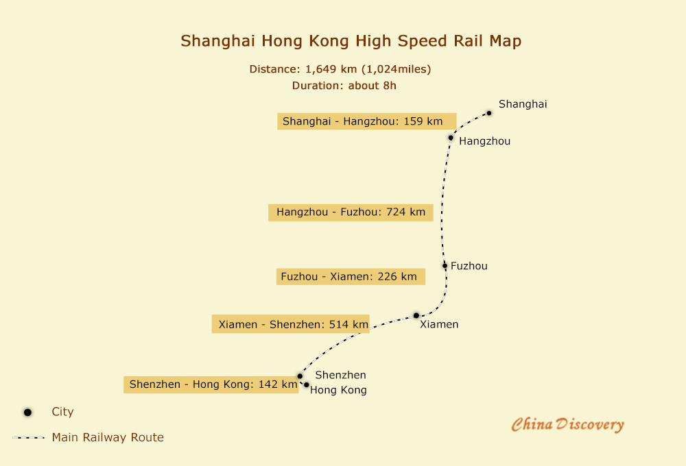 Shanghai Hong Kong High Speed Railway Map
