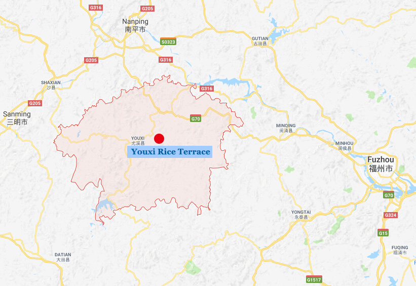 Fujian Youxi Lianhe Rice Terrace Location Map