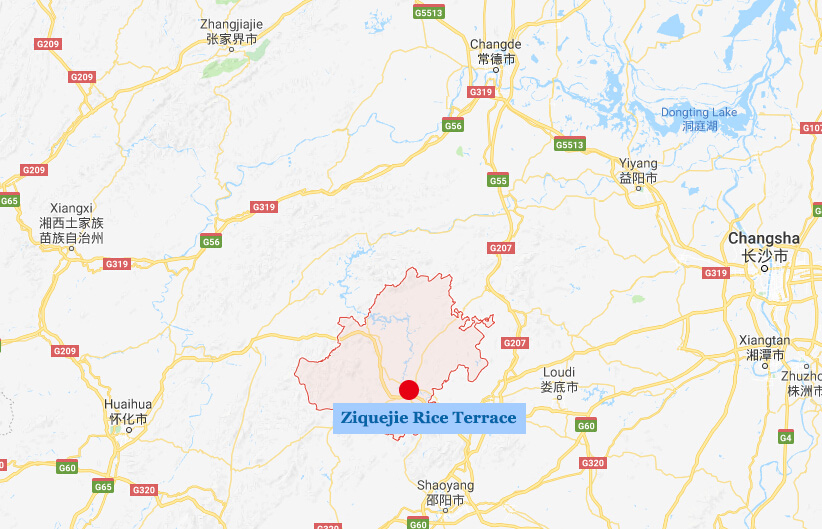 Hunan Ziquejie Rice Terrace Location Map