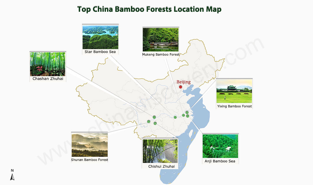 China Top Bamboo Forests Location Map