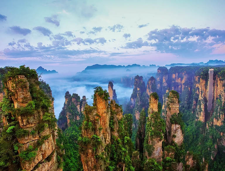 Pillar-like Zhangjiajie Mountains China in September