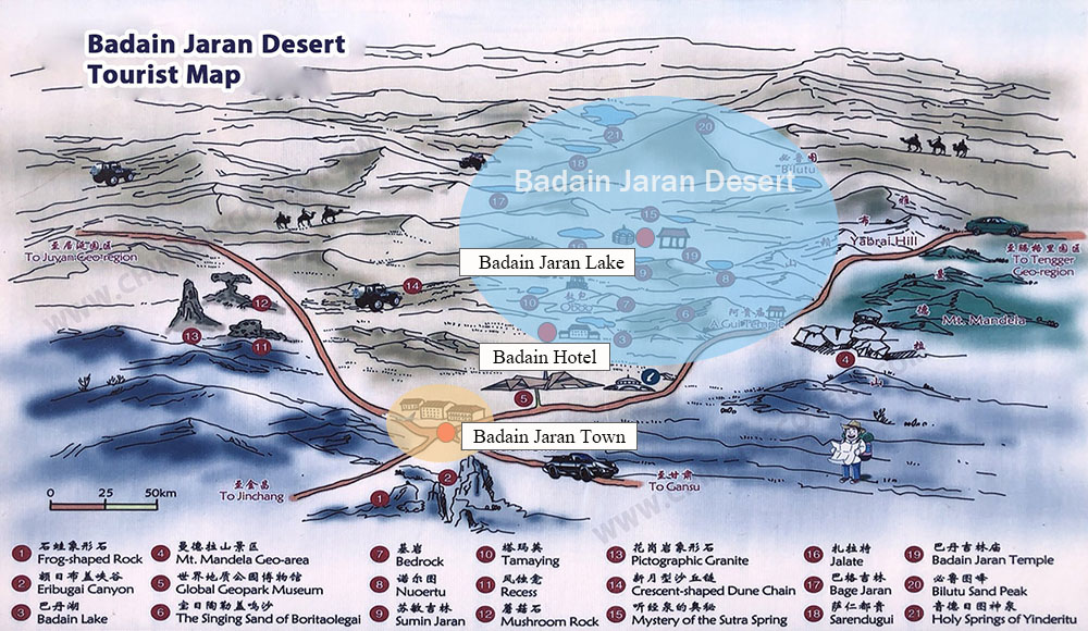 Badain Jaran Desert Accommodation Map