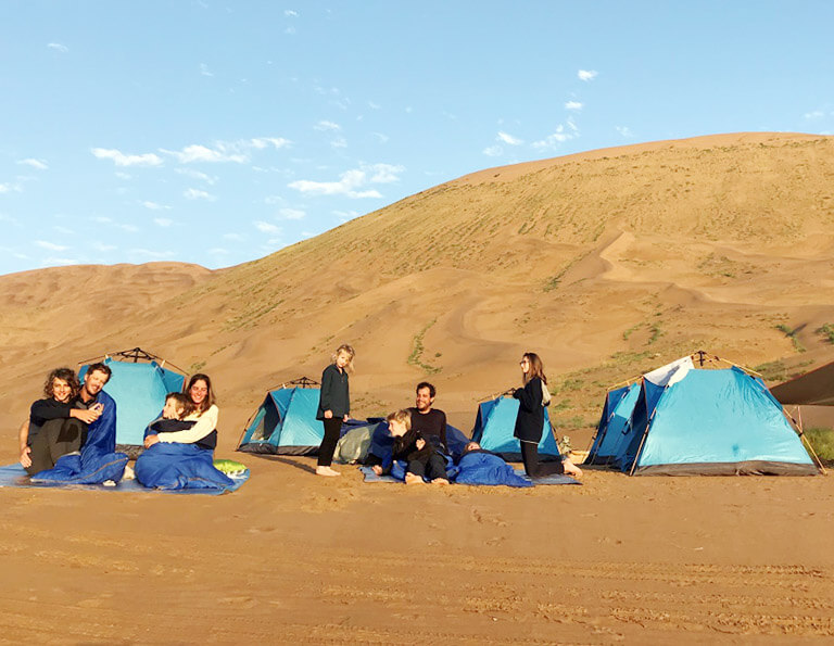 Family camping in Badain Jaran Desert