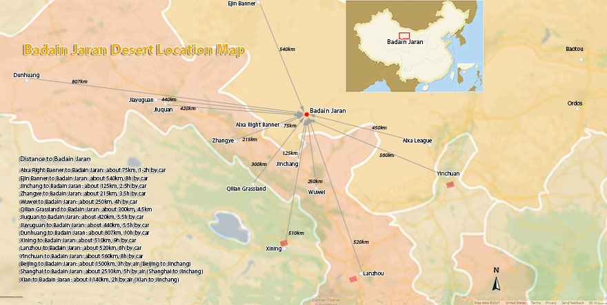 Badain Jaran Desert Map Inner Mongolia Map