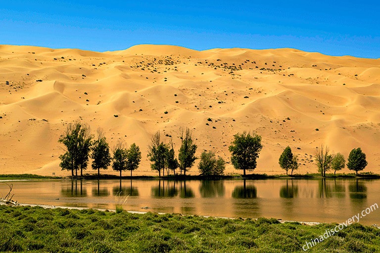 A stunning lake in Badain Jaran Desert in October