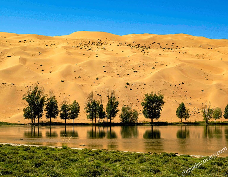 A stunning lake in Badain Jaran Desert in October