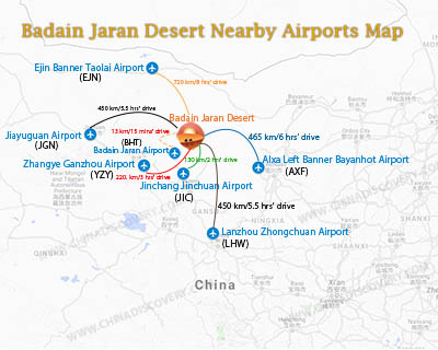 Badain Jaran Desert Nearby Airports Map