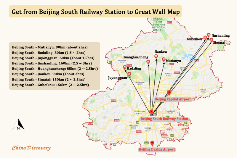 Beijing South Railway Station to Great Wall Map Beijing South Railway Station to Great Wall Map