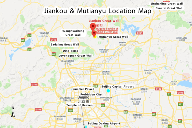 Jiankou and Mutianyu Location Map Jiankou and Mutianyu Location Map