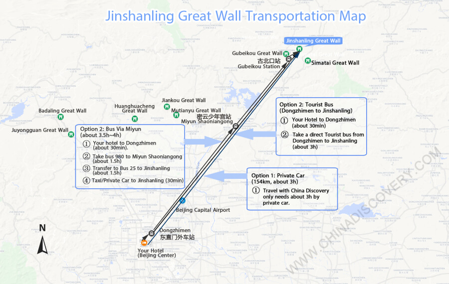 Beijing to Jinshanling Transfer Map