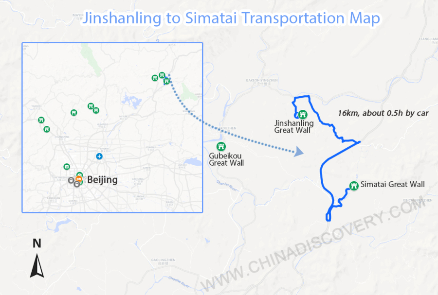 Jinshanling & Simatai Beijing Location Map