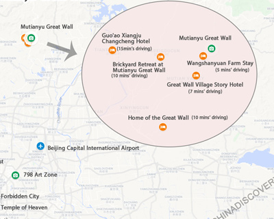 Map of Hotels around Mutianyu Great Wall