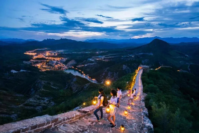 Simatai Great Wall is the only section of Great Wall open and lit up in the evening