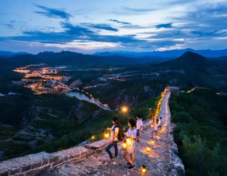 Simatai Great Wall is the only section of Great Wall open and lit up in the evening
