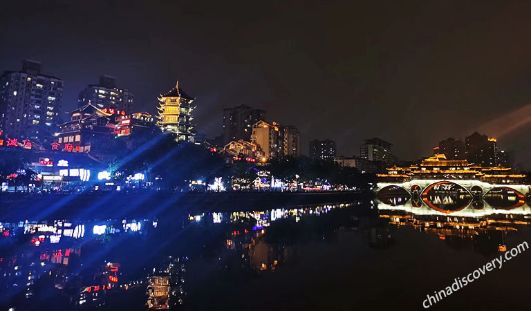 Nightscape Near Anshun Bridge Chengdu Nightlife
