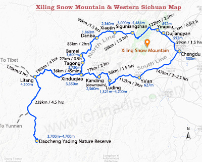 Xiling Snow Mountain Western Sichuan Map