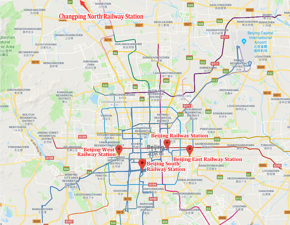 Beijing Railway Stations on Beijing Map