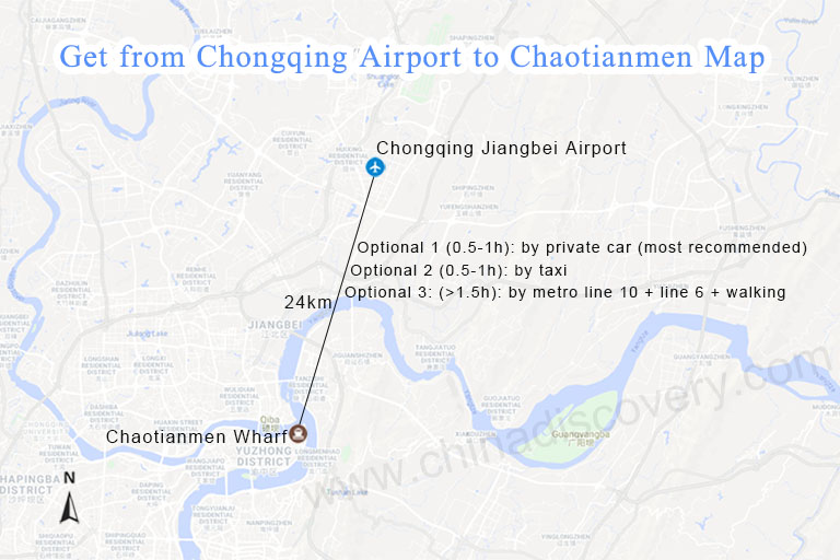 Get from Chongqing Airport to Chaotianmen Dock Map