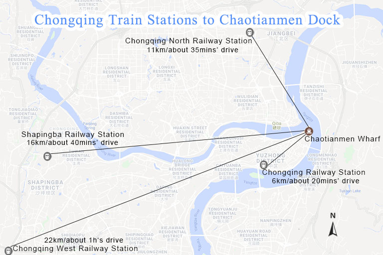 Get from Chongqing Train Stations to Chaotianmen Dock Map