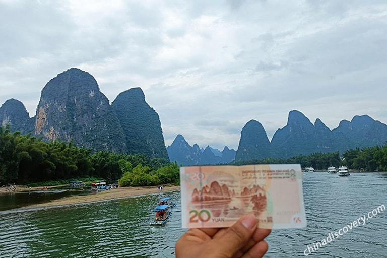 Guilin Li River Scenery on 20 RMB Chinese Note, Taken by Claire from UK in October 2021